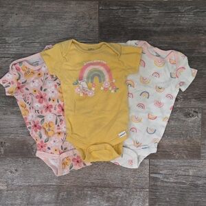 Gerber Yellow, Pink, and White Bodysuits Set